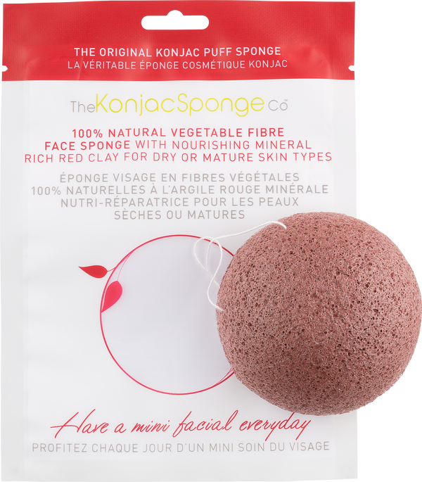 Konjac Facial Puff Sponge With French Red Clay In Pouch Packaging
